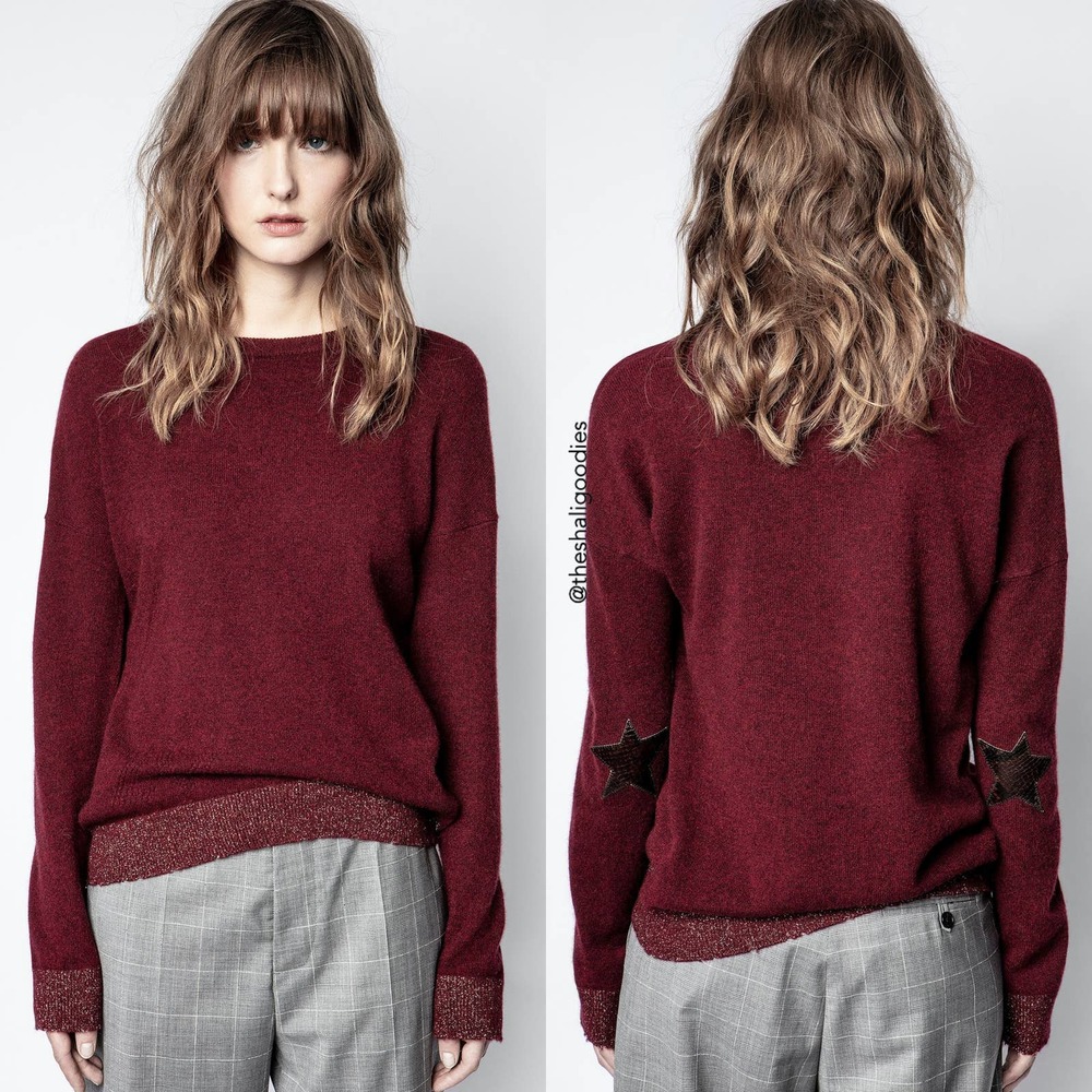 Zadig & Voltaire Cici Patch Lurex Cashmere Sweater Star Metallic